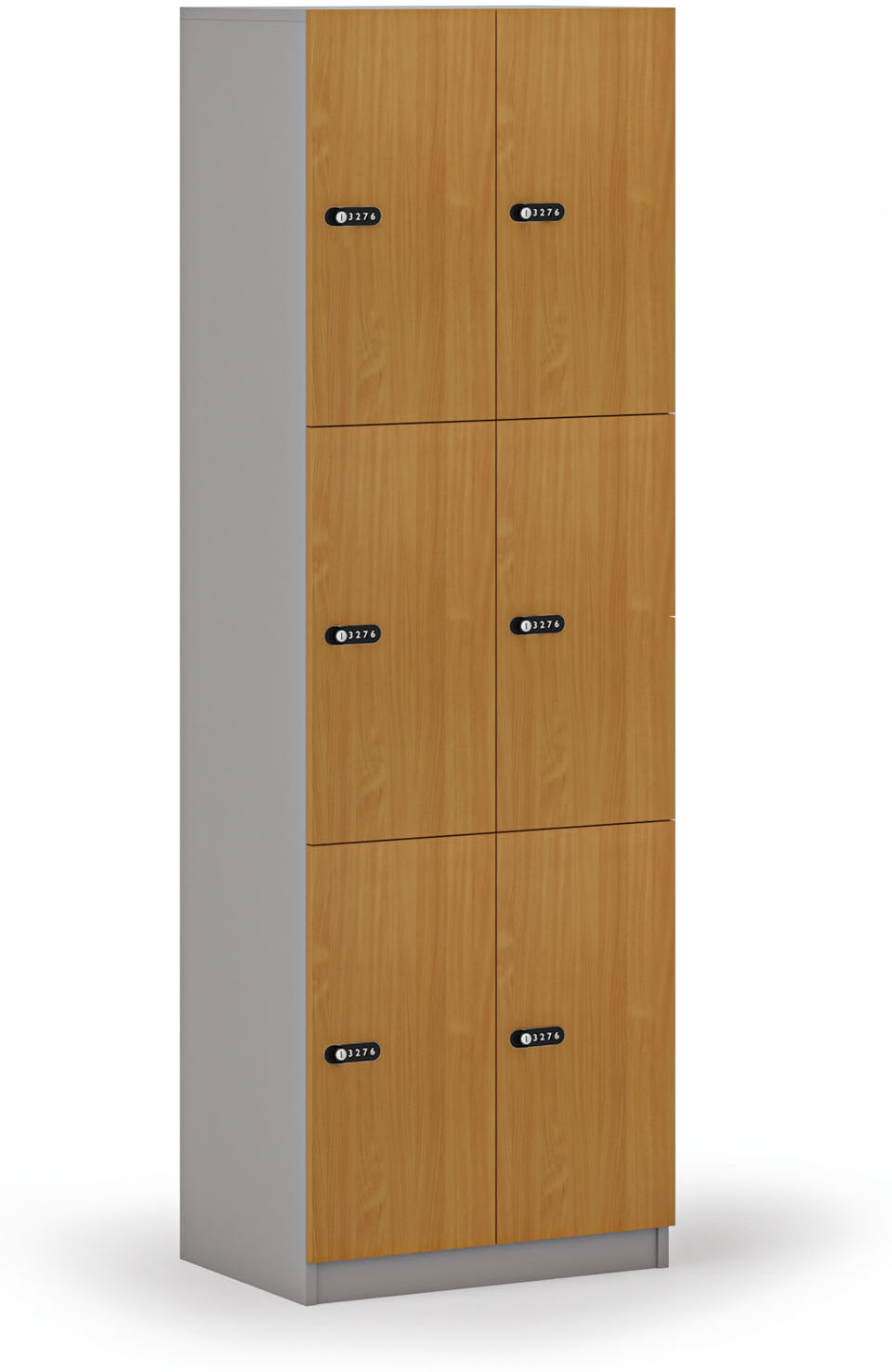 B2B Partner Holzspind S4 mit Ablagefächern, 6 Fächer, zerlegt, mechanisches Codeschloss, grau/Buche