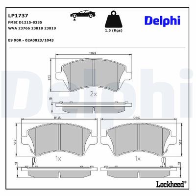DELPHI Bremsbelagsatz, Scheibenbremse lp1737 für TOYOTA