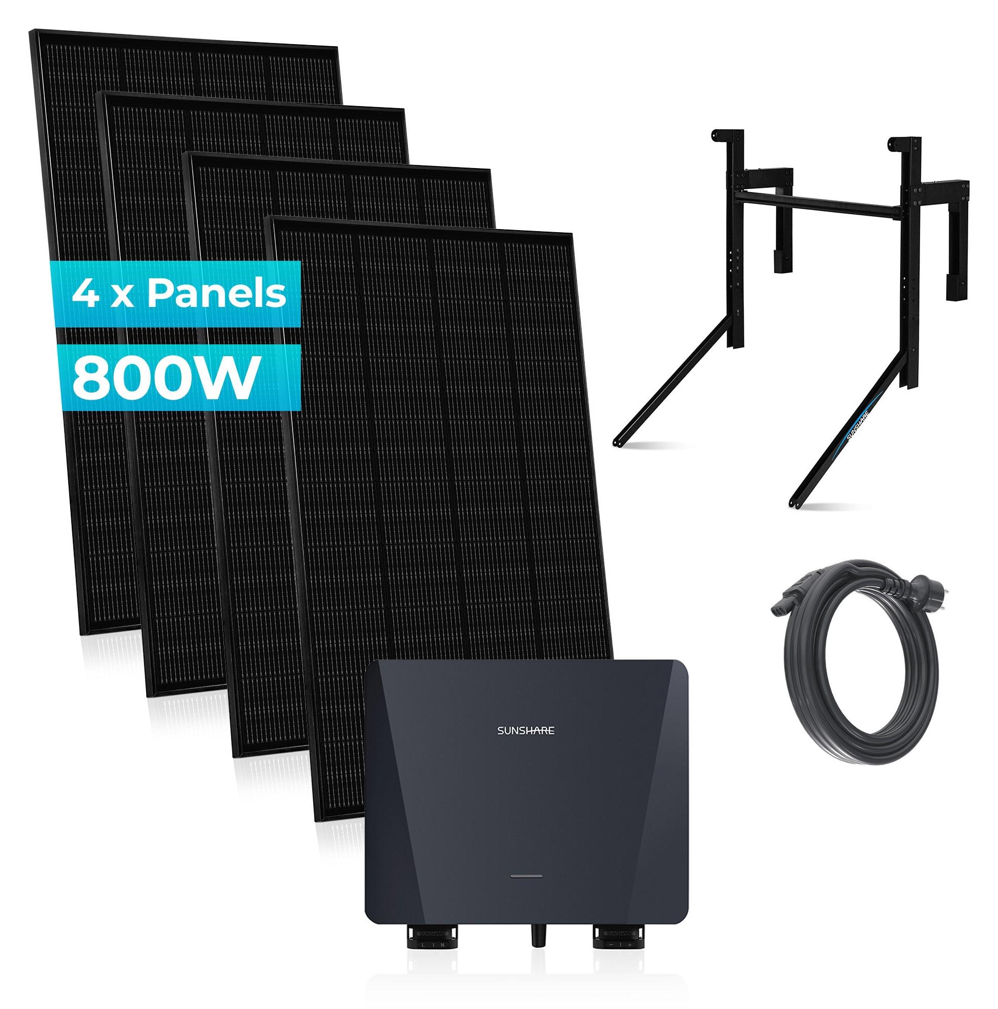 SUNSHARE Ray 800 W Balkonkraftwerk, PV-Betonbalkonhalterung, 4 x 200W Module, 800W Inverter