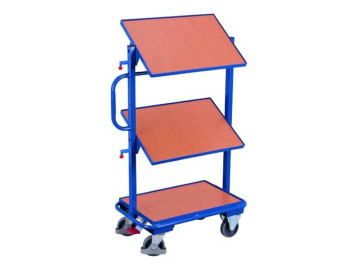 Variofit Beistellwagen, 3 Holzböden (2x neigbar, 1x fest), Ladefläche 612x412 mm