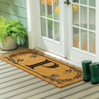 Evergreen 60 in. x 24 in. Monogram Leaf Coir Door Mat