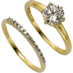 Celesta Gold Ring-Set Gold 375 zweifarbig mit weißen Zirkonia-Steinen