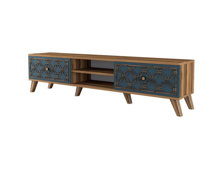 TV-Möbel Yasam Walnuss/Blau melaminbeschichteter Holzwerkstoff B 180 cm