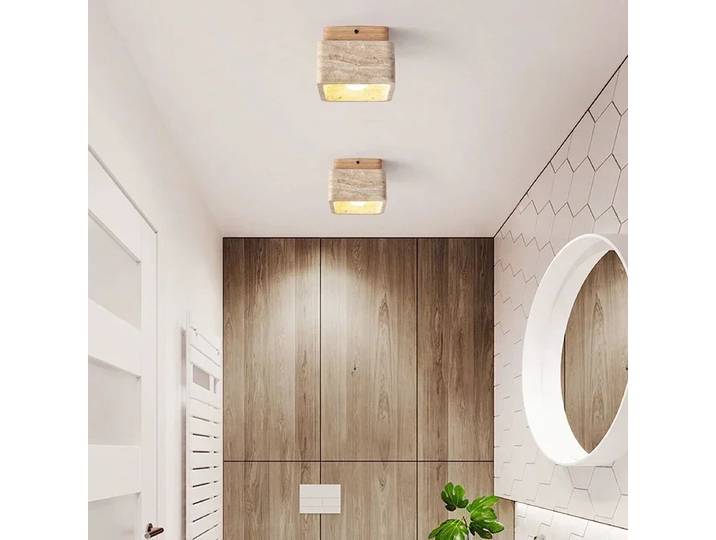Plafonnier carré en travertin en pierre, luminaire décoratif d'intérieur, idéal pour une chambre à coucher, un couloir, un couloir, des escaliers ou un couloir