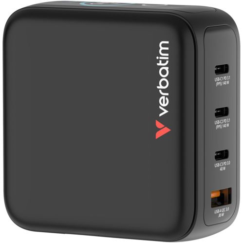 Verbatim Mini GaN Charger 140W mit Display 3xUSB-C +1xA 30240