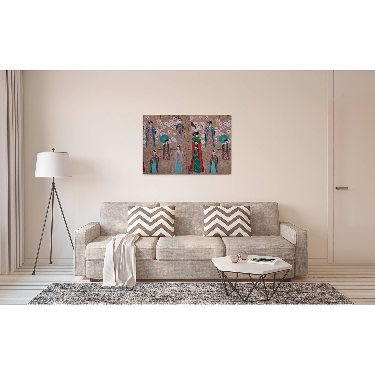 home24 Afbeelding Kimono abstracte illustratie bruin rood, 90 x 60 cm
