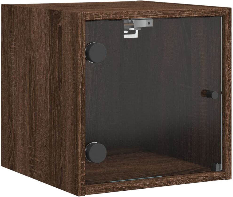 vidaXL Bedside Cabinet Brown Oak Compact Engineered Wood, Glass