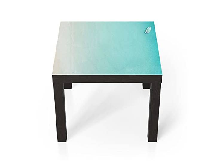 DEQORI Glastisch schwarz klein 55x55 cm Motiv Blick auf Boot im Meer ausgefallener Beistelltisch aus Glas Hochglanz Couchtisch fürs Wohnzimmer moderner Couch Tisch mit Design