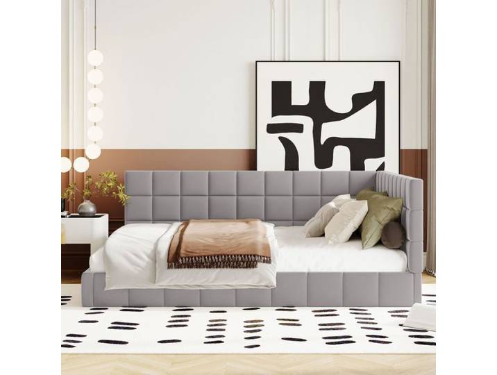 Lit Double Canapé-lit 140x200 gris velours - Lit multifonctionnel cadre à lattes - D'ameublement (sans Matelas)
