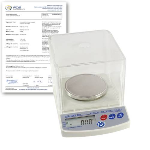 PCE Instruments PCE-DMS 200-ICA Digitalwaage kalibriert (ISO) Wägebereich (max.) 1kg Ablesbarkeit 0.02g netzbetrieben