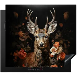 HERDABDECKPLATTE Hirsch - Tier - Blumen - Natur - Botanisch Abdeckung Glaskeramikkochfeld 58.3x51.3 cm