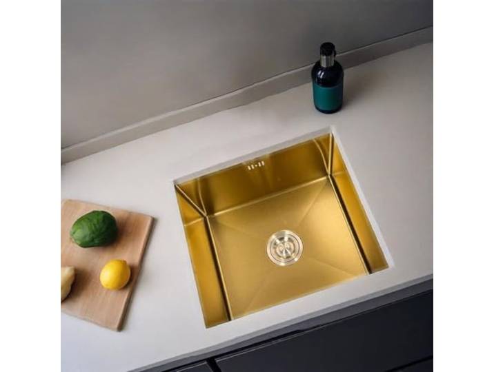 ZQFHSX Edelstahl-Küchenspüle, Unterbaubecken, großes Einzelbecken für Gemüse mit Abtropfgestell (70 x 45 x 22 cm, goldfarben)