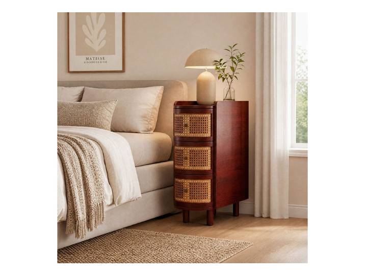 FUFU&GAGA Nachttisch schmal 26cm Rattan, Nachtkonsole für Boxspringbetten