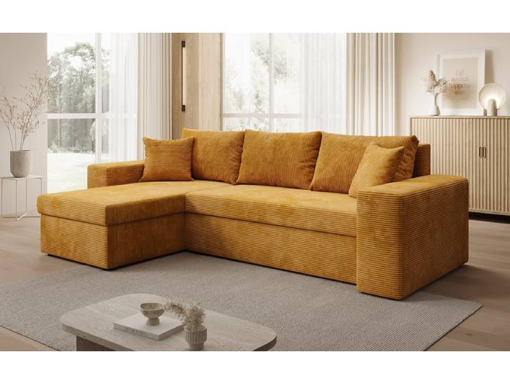Designer Ecksofa Denver Cord mit Schlaf- und Klappfunktion - Amber - Links - Cord - Luxusbetten24