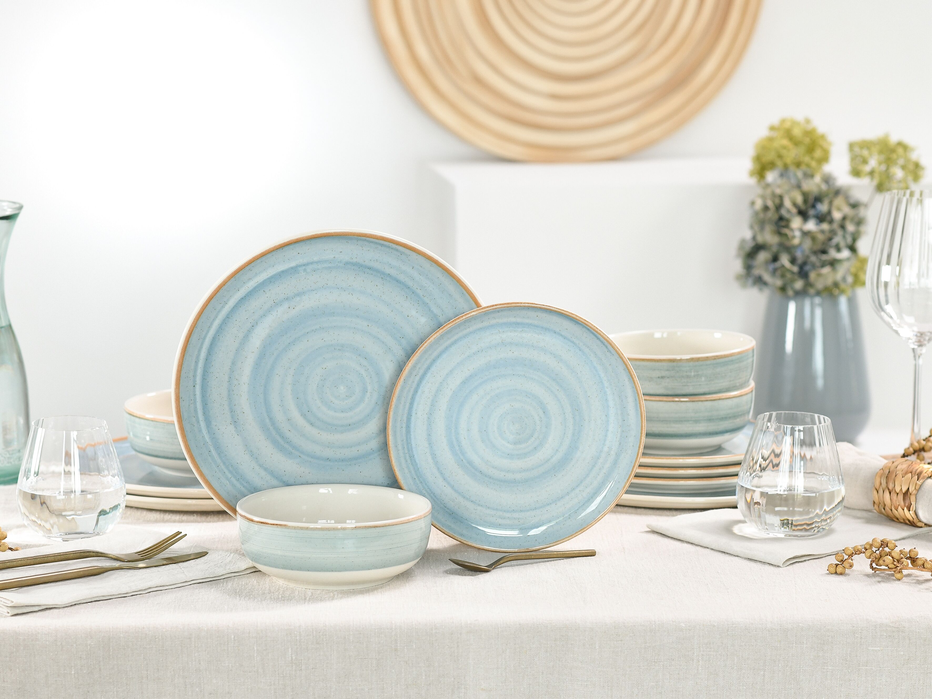 Teller-Set CREATABLE "Caoba, Geschirr-Set, 12-tlg.", blau (azul), 12, Steingut, Geschirr-Sets, Teller-Set, Robustes Steingut, skandinavische Schlichtheit