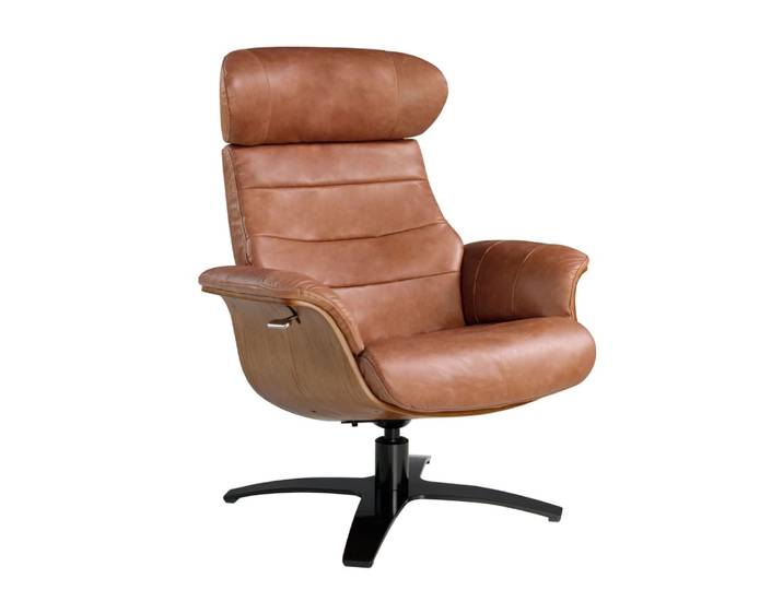 Fauteuil pivotant inclinable en cuir marron