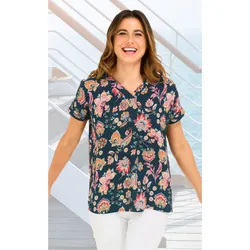 Baumwoll-Bluse in Druck marine in Größe 46 von DW-Shop, Marine, 46