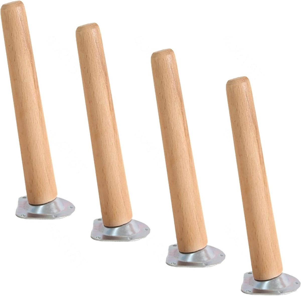 Set van 4 houten meubelpoten van 30 cm inclusief montageplaten voor het verhogen van meubels, houtkleur