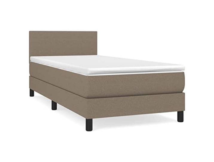 PUGYNBK Boxspringbett, 100 x 200 cm, Grau, Taupe, mit Matratze Verstellbares Kopfteil, Taschenfedern, mittlere Unterstützung, atmungsaktiver Bezug, inklusive Handbuch