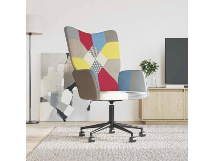 Relaxsessel, Patchwork, Stoff, mit Gashebung und 360° Drehung Schaumstoffpolsterung, Rollen, Stahlrahmen, gekreuzte Beine, höhenverstellbar, optimaler Komfort