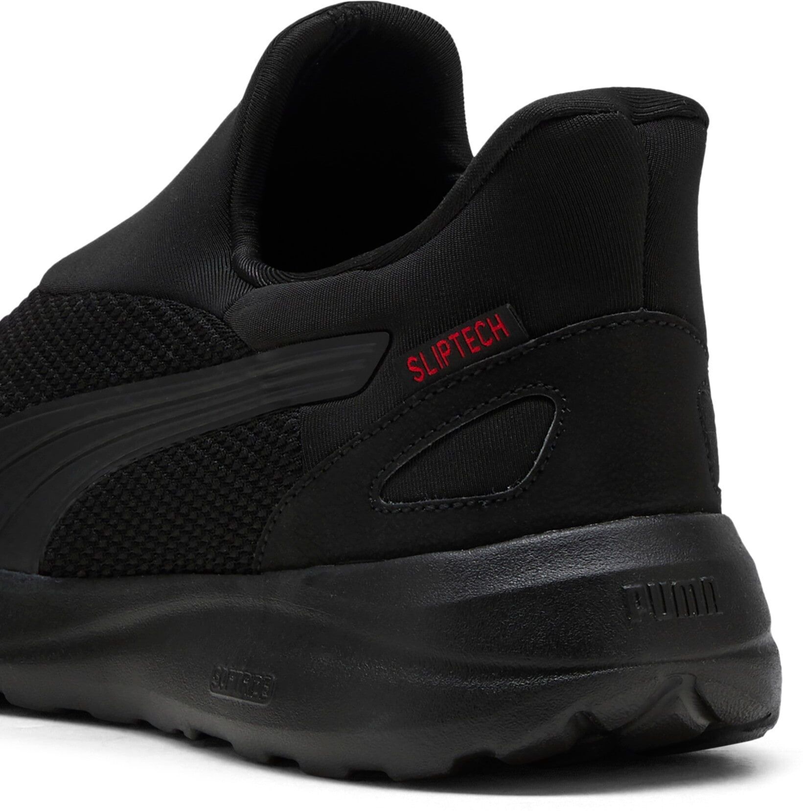 Walkingschuh PUMA "SOFTRIDE COSMIC SLIPTECH", Damen, Gr. 44,5, Textil, schwarz (puma schwarz, puma schwarz, puma rot), unifarben, Schuhe Walkingschuh, Slip-on Sneaker puma schwarz, puma schwarz, puma rot 44,5, Textil