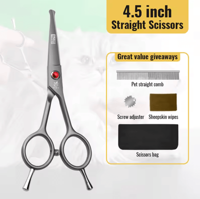 Inspire Curations Fenice SafeTip Pet Grooming Scissors Rounded Tip Face & Paw Trimming Shears 4.5 Straight