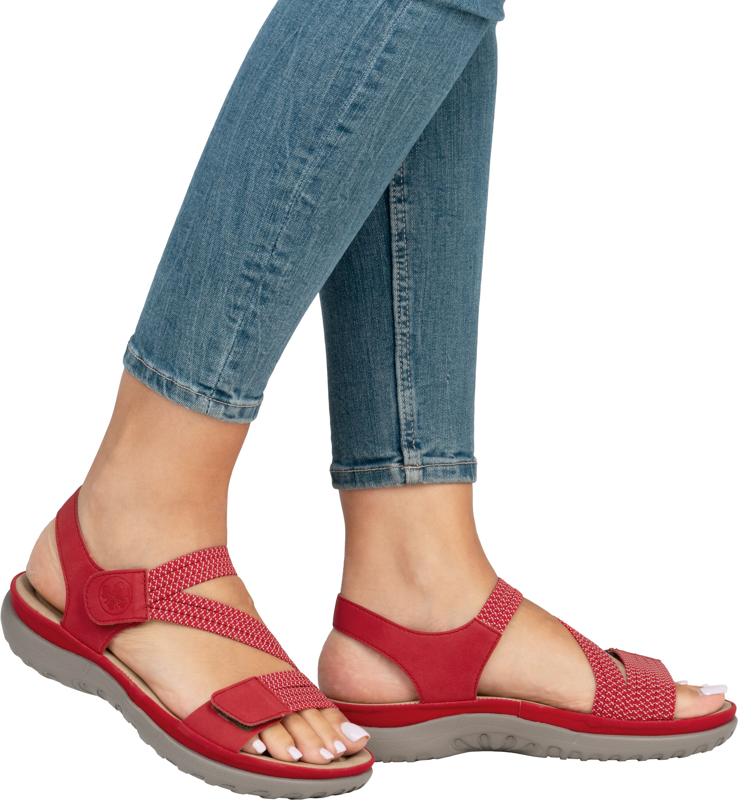 Riemchensandale RIEKER, Damen, Gr. 42, rot, Nubuklederimitat, Schuhe Riemchensandale, Sommerschuh, Sandalette, Keilabsatz, mit Gummizügen rot 42