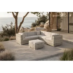 OUTFLEXX Gartenlounge für 5 Personen, 6-teilig, desert-beige, Alu/Polyrattan, mit Kissenboxfunktion, modular verstellbar