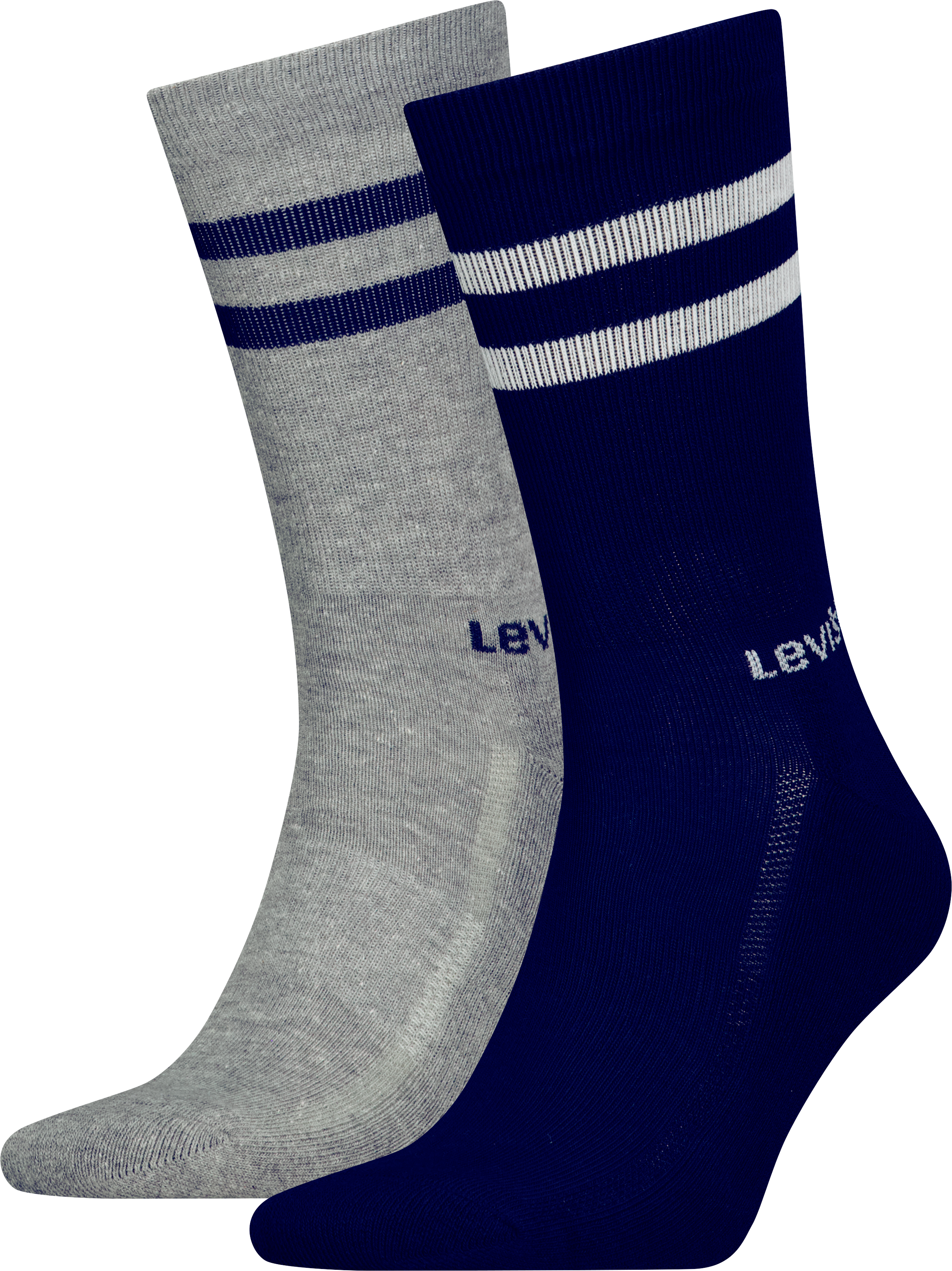 Socken LEVI'S "LEVIS REGULAR CUT SPORT STRIPE 2P", Herren, Gr. 43-46, blau (navy, grau), Baumwollmischung, normal, Socken Socken, mit auffälligen Streifen