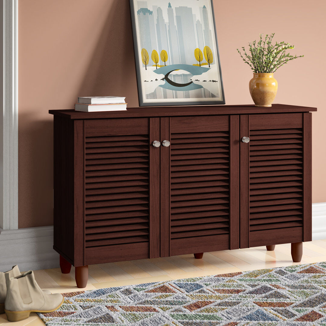 Lark Manor Morgan 15 Pair Shoe Storage Cabinet Dark Oak 15