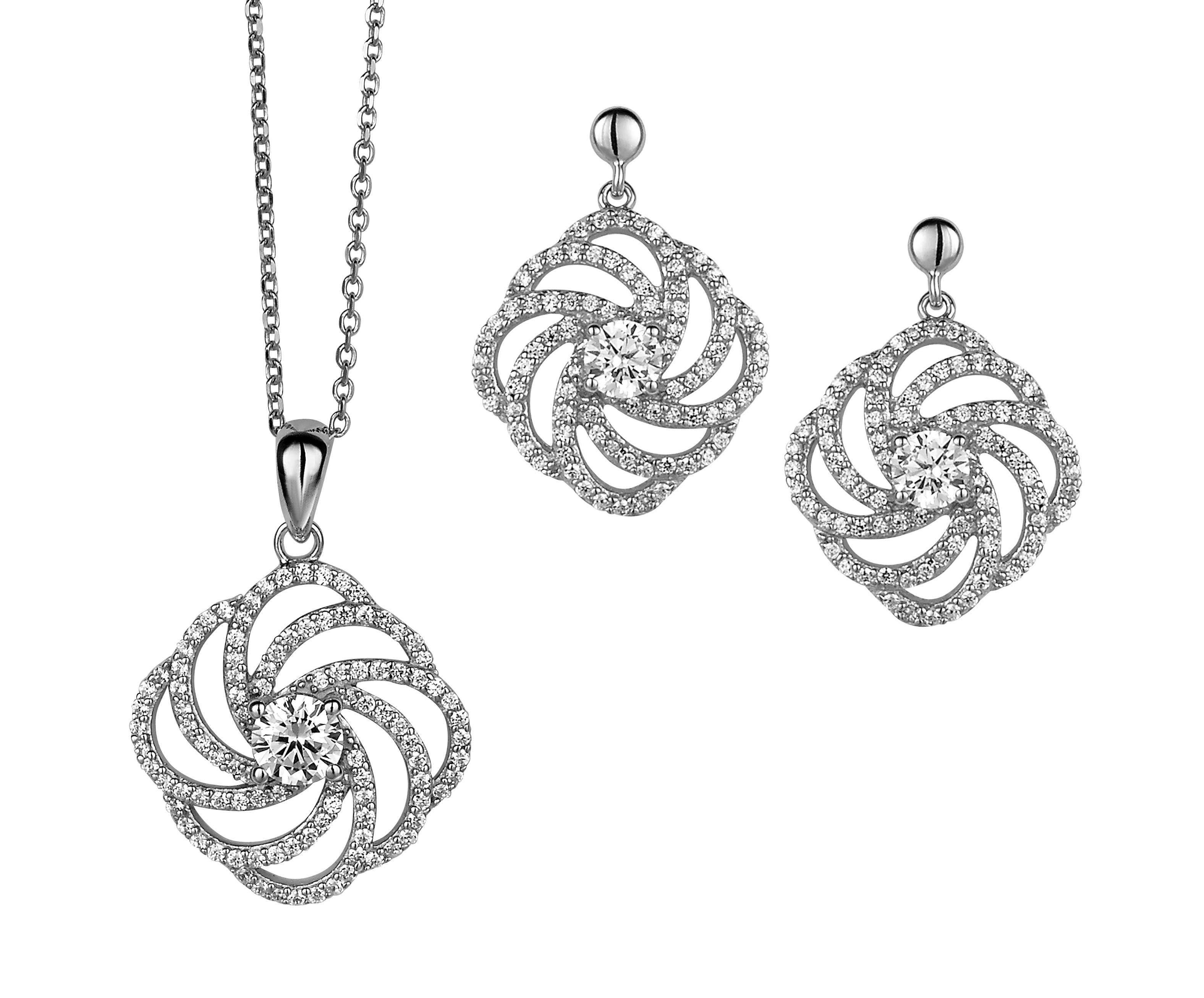 Orphelia Dames 925 Zilveren Set: Ketting-Hanger + Oorbellen - Zilver SET-5178