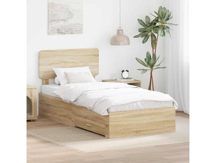 RJPLMFV Bettgestell, Sonoma-Eiche, 100 x 200 cm Mit Aufbewahrungsschubladen, inklusive Latten, modernes Design, schicke Oberfläche
