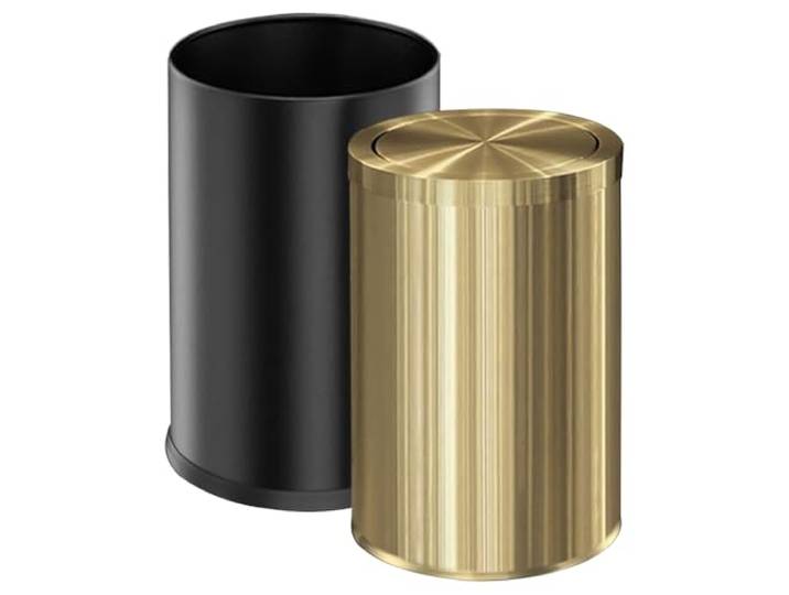 LEASYLIFE 9 Liter, goldfarbener Mülleimer mit Schwingdeckel, Metall, Messing, Edelstahl, für Badezimmer, Wohnzimmer, Schlafzimmer, Büro