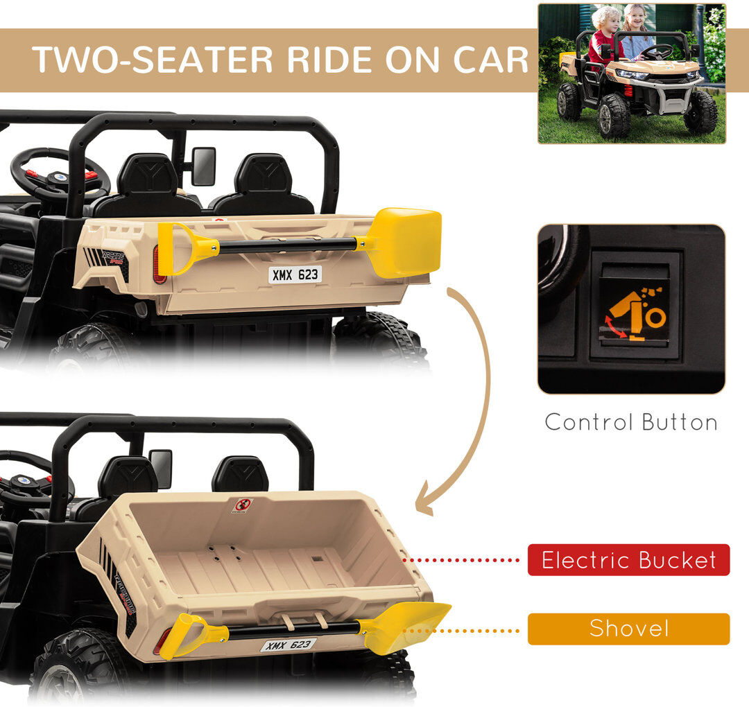 Greear Isabelle & Max Kids Ride on Car with Electric Bucket, 12V, Parental Remote Beige/Black 2