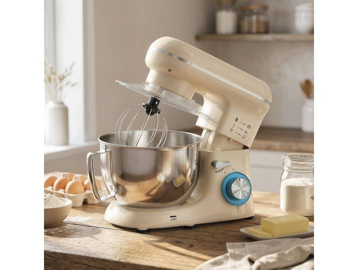 HOMCOM Robot Pâtissier 4,5L 1300W Bol Inox Beige