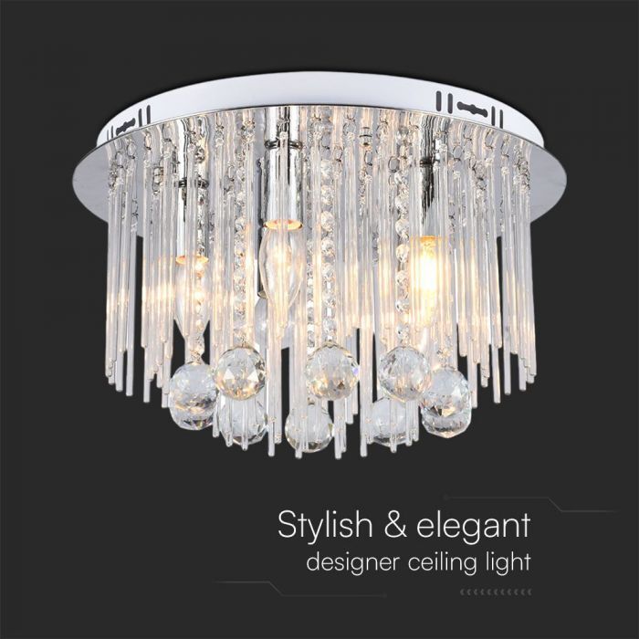 V-Tac Lampadario Da Soffitto Design A Cristalli Con Portalampade E14x5 Colore Argento H400xd240mm - 23359