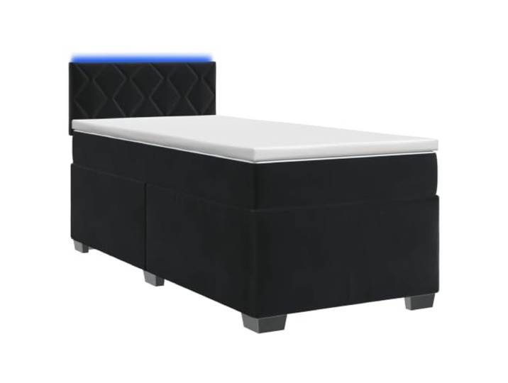KTHLBRH Bett mit Laufgitter, Matratze und LED, schwarz, 100 x 200 cm, Samt Verstellbares Kopfteil, Taschenfedern, LED-Streifen mit USB-Anschluss, abnehmbare Abdeckungen, technisches Holz