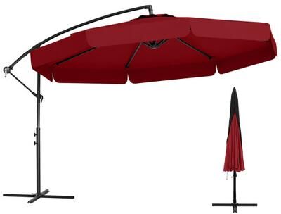 Costway 10 Feet Patio Cantilever Umbrella with Cover Tilt Adjustment and Ruffled Edge-Wine
