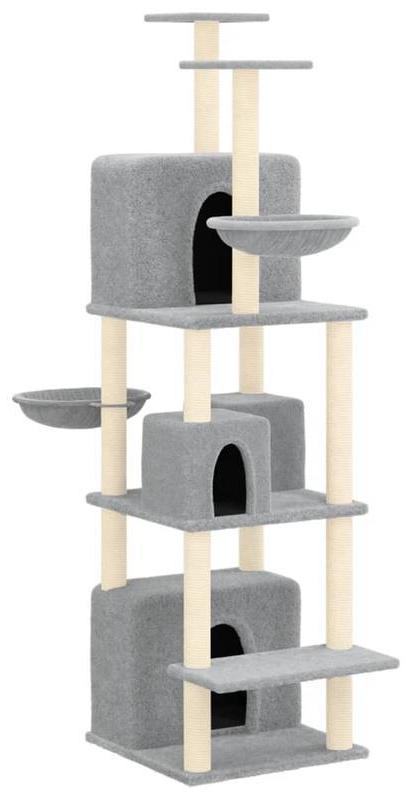 Kratzbaum - Katzenklettergerüst - Katzenbaum - Kratzmöbel - Katzenhaus - Hellgrau - 180 cm hoch