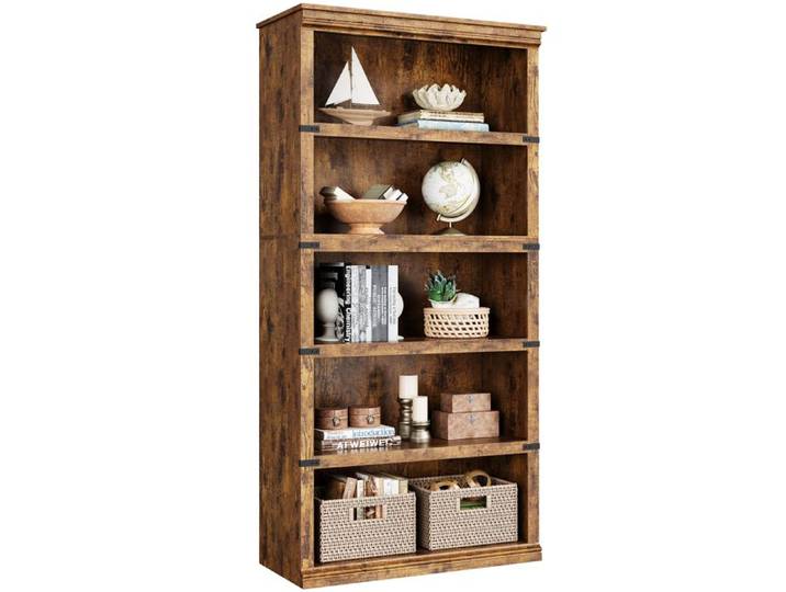 Garvee Bibliothèque Industrielle 5 Niveaux - Étagère de Rangement Ouverte Bois et Métal pour Salon & Bureau - 80x32x171 cm