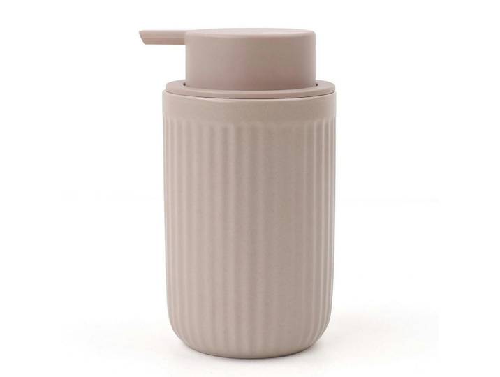 Seifenspender Keramik 350ml Streifen Khaki, Olivgrün, 8x14x8 cm, Badaccessoires, Seifenspender