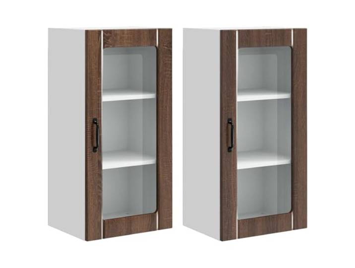IBUQDDV Wandglas-Schrank Porto 2 STK. Braun Eichen-Optik Holzwerkstoff Küchenschrank mit Glastüren, Wandmontage, geräumige Regalböden, moderne Küche, Innenbereich