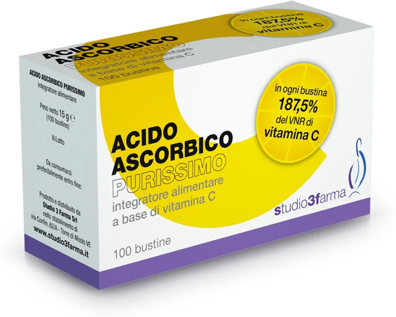 Studio3Farma, Acido Ascorbico Purissimo, 100 Bustine