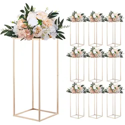 VEVOR Hochzeitsblumenständer 250x250x600mm, 10 Stk. Blumenhocker, Blumenständer mit Metallablage, Rechteckiger Pflanzenhocker für Hochzeiten, Partys, Geburtstage, Tischdekorationsständer, Roségold