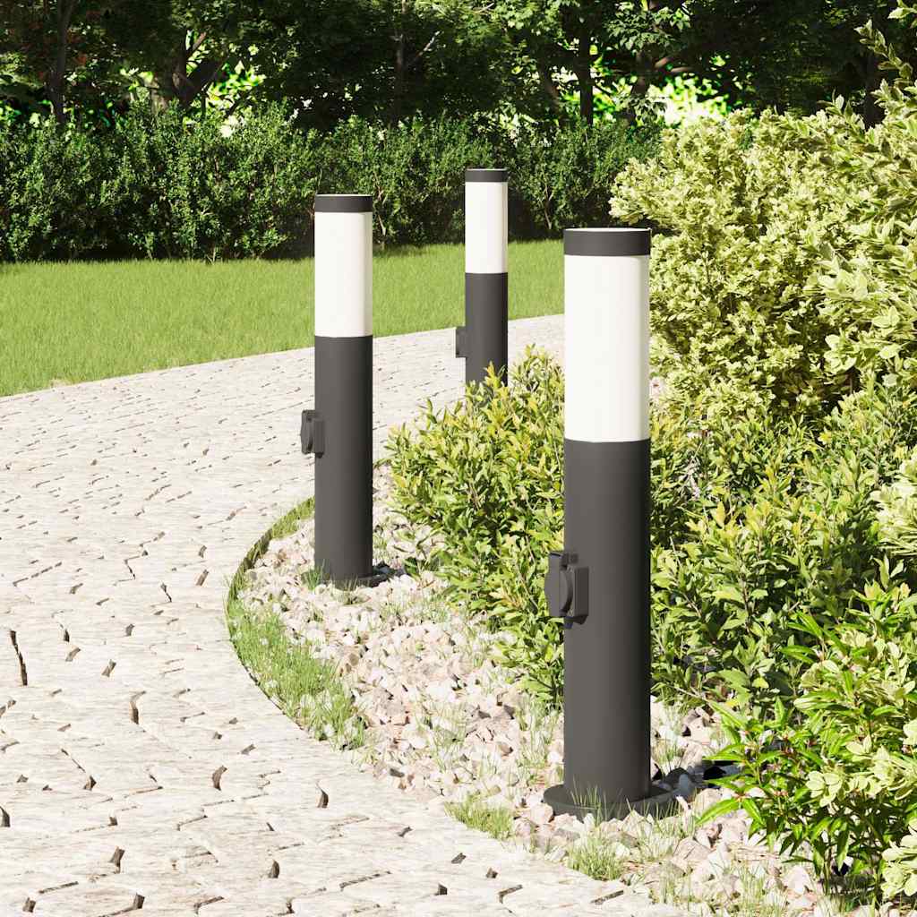 vidaXL Bornes lumineuses avec sortie lot de 3 50 cm acier inoxydable IP44