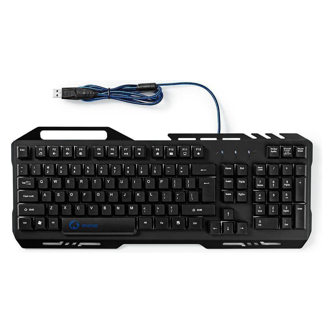 Nedis Wired Gaming Keyboard Gaming-Tastatur RGB-Beleuchtung USB 2.0 US International Metalldesign US (Eng. Int., Kabelgebunden) (GKBD200BKUS)
