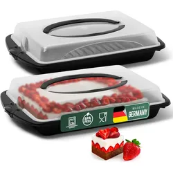 Novaliv 2x Kuchen-Transportbox (Rechteckig 45 x 30 x 9 cm), Aufbewahrungsbox mit Deckel, Party-Box Container Tortentransportbox Tortenbehälter Tortenglocke, Kuchen Torten Muffins Desserts