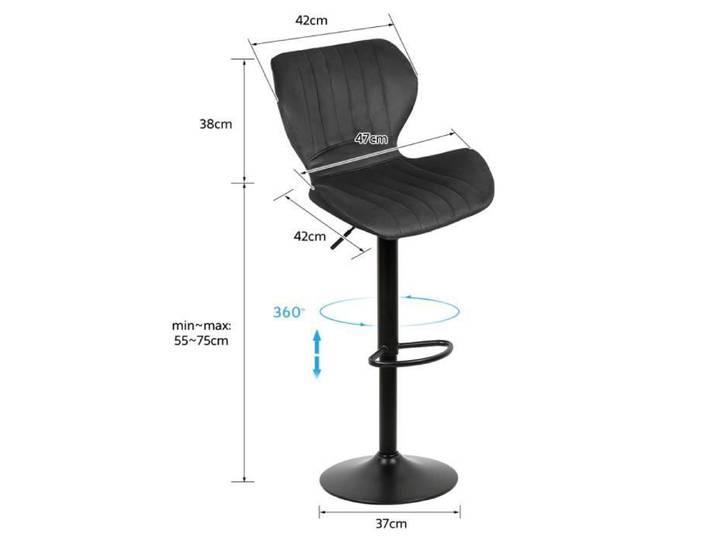 KEDIA. Noir Chaise de Bar Lot de 2 Chaises Hautes pour Bar îlot de Cuisine Salle à Manger TABOURET DE BAR