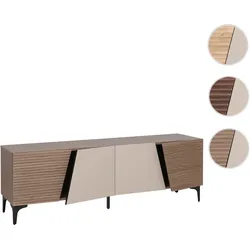 TV-Rack HWC-Q83, Lowboard TV-Schrank Türen 3D-Struktur Staufächer MDF Melamin 55x160x42cm ~ Nussbaum-Optik hell