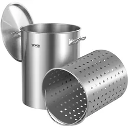 VEVOR Suppentopf Edelstahl 34 L Kochtöpfe Großraumtopf, Kochgeschirr-Saucentopf mit Korb & Deckel & Griff, Suppentopf in Handelsqualität, Schleifbehandlung, zum Dämpfen, Kochen oder Braten, Silber
